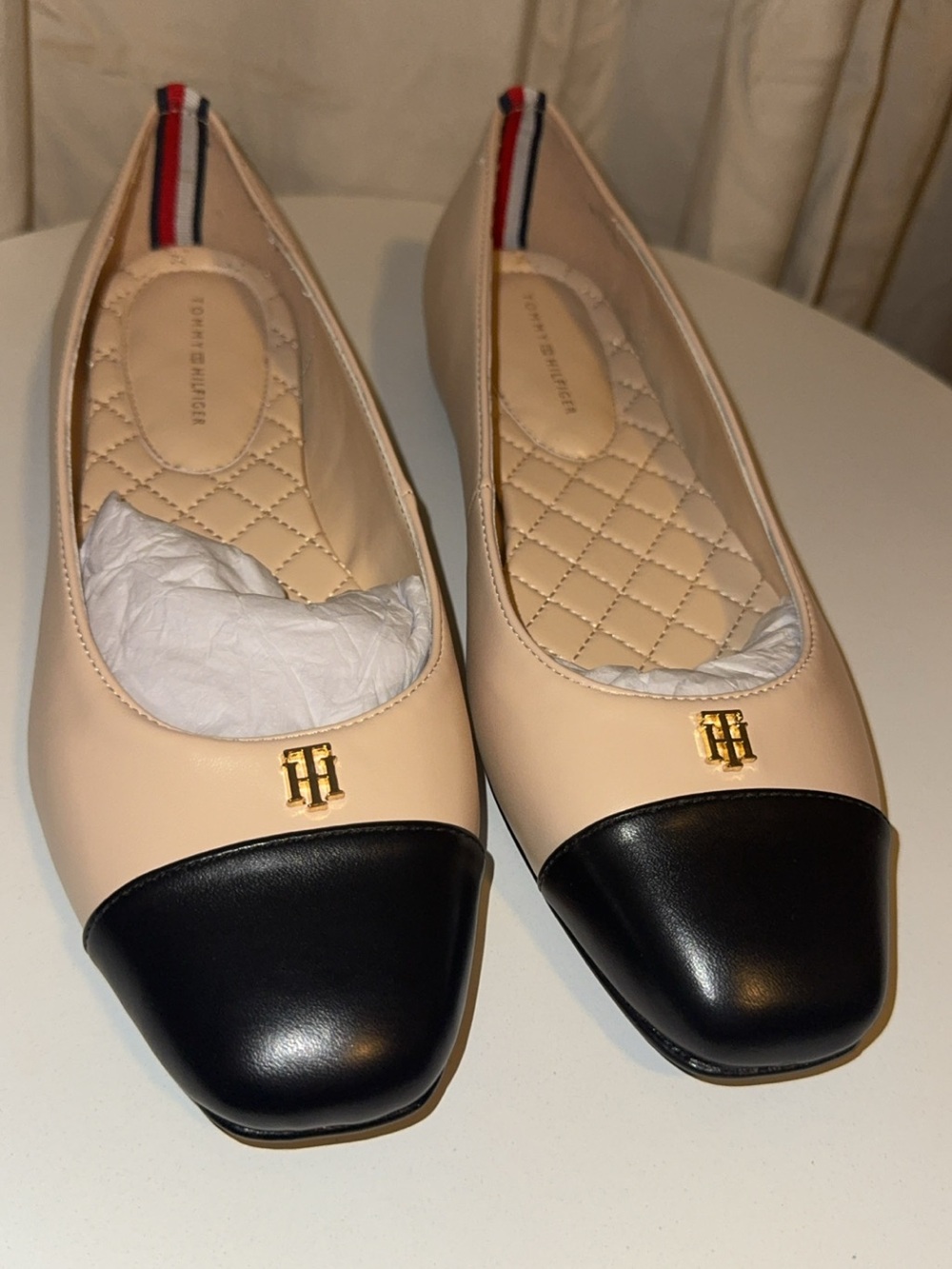 Tommy Hilfiger Bekim Nude and Black Cap-Toe Ballet Flats